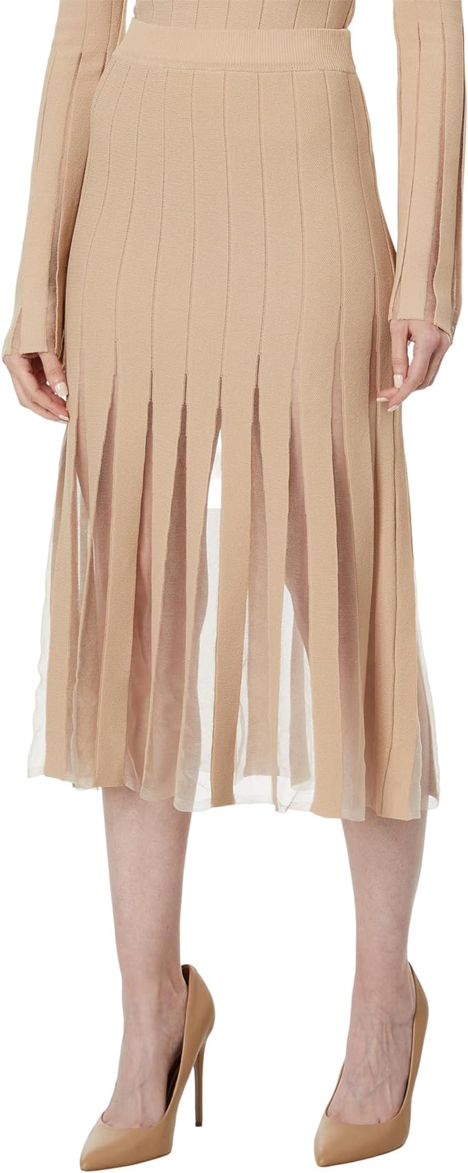 En Saison Semi Sheer Pleated Knit Skirt