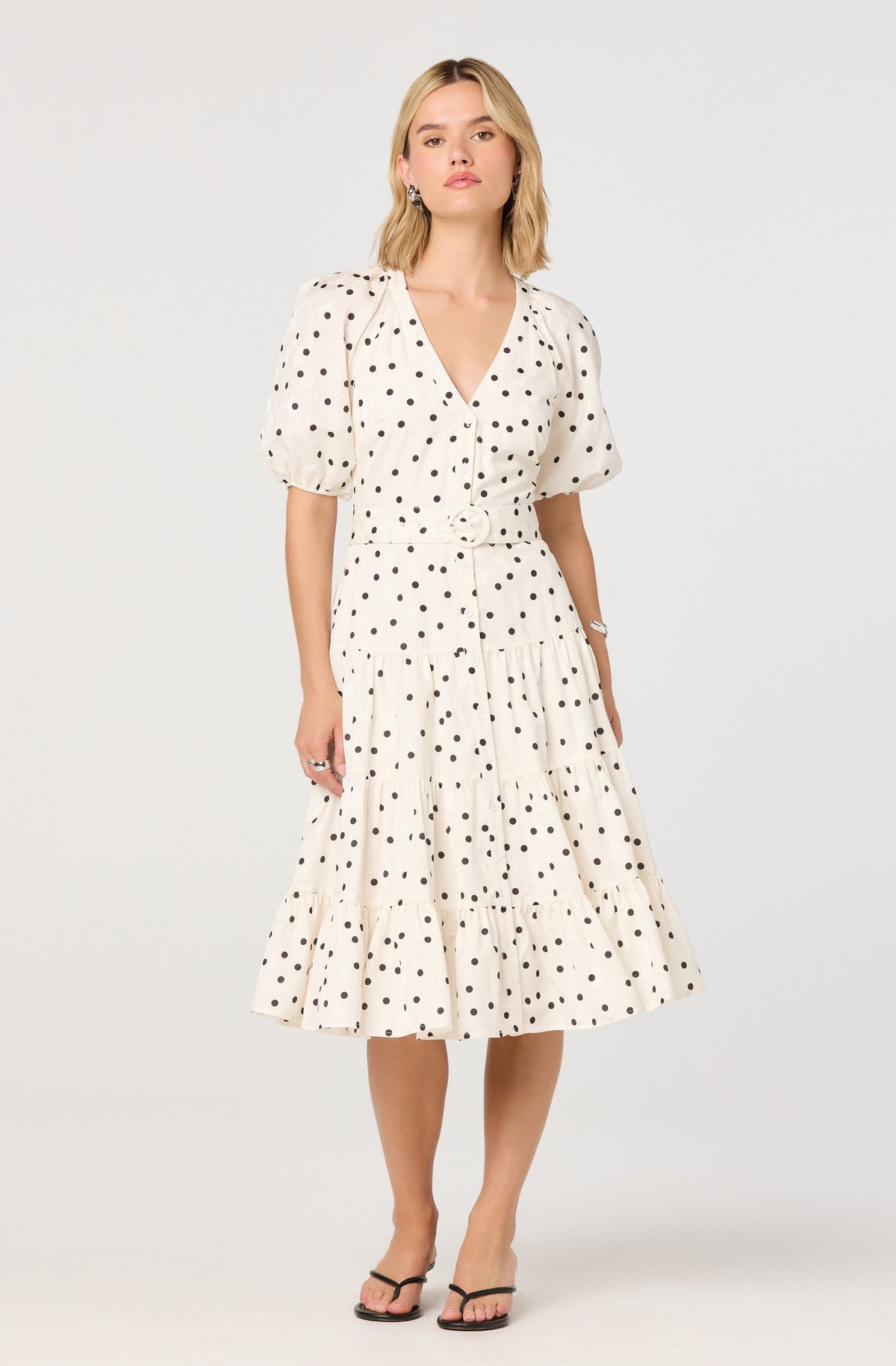 ASTR the Label | Minnie Belted Polka Dot Midi Dress in Polka Dot Print