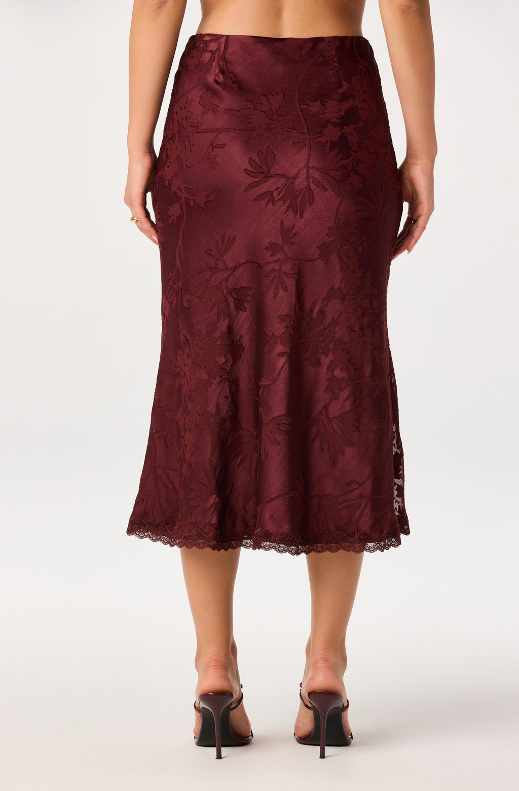 ASTR The Label Windey Floral Burnout Satin Midi Skirt