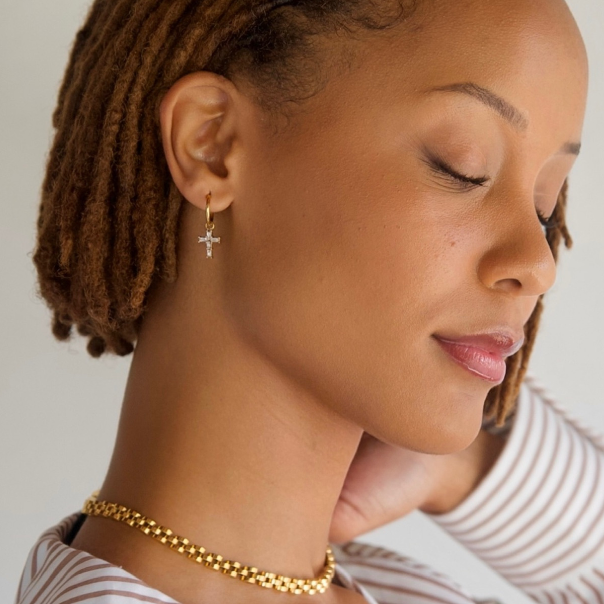 Ellie Vail Taran Baguette Cross Huggie Hoop Earring