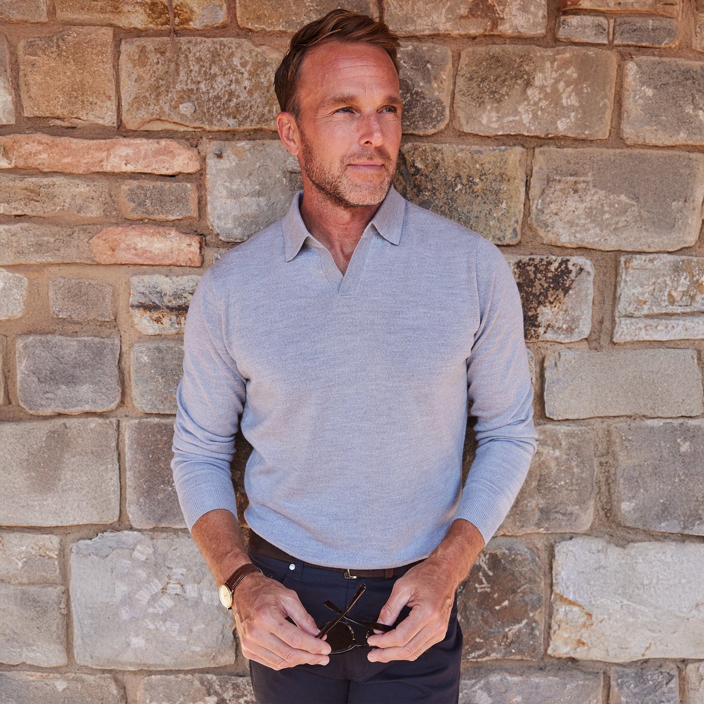 Collars & Co Bellagio Buttonless Long Sleeve Merino Polo