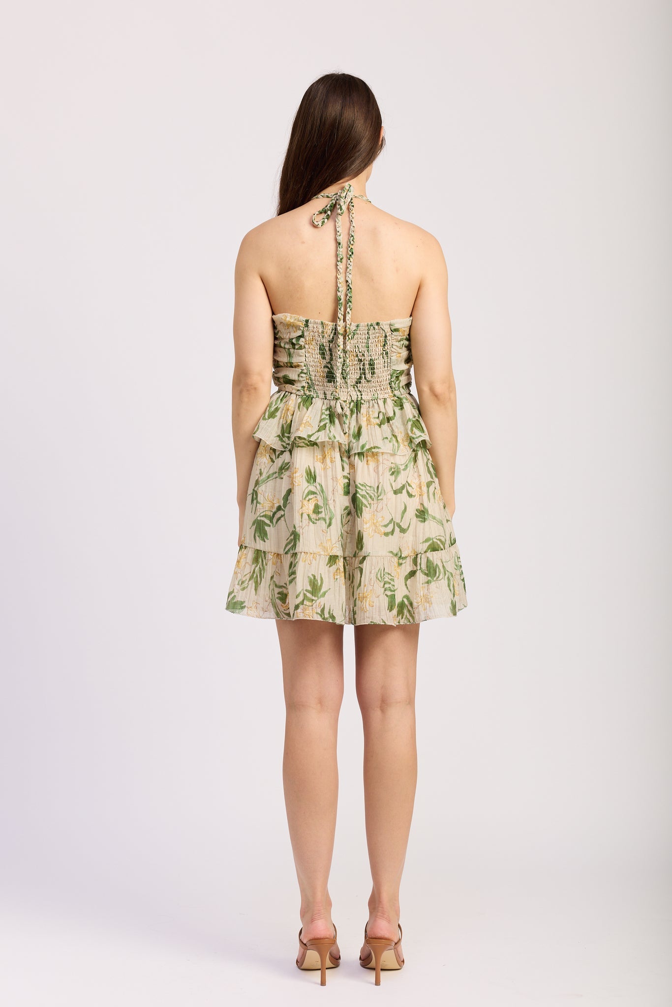 En Saison Braided Halter Peplum Mini Dress