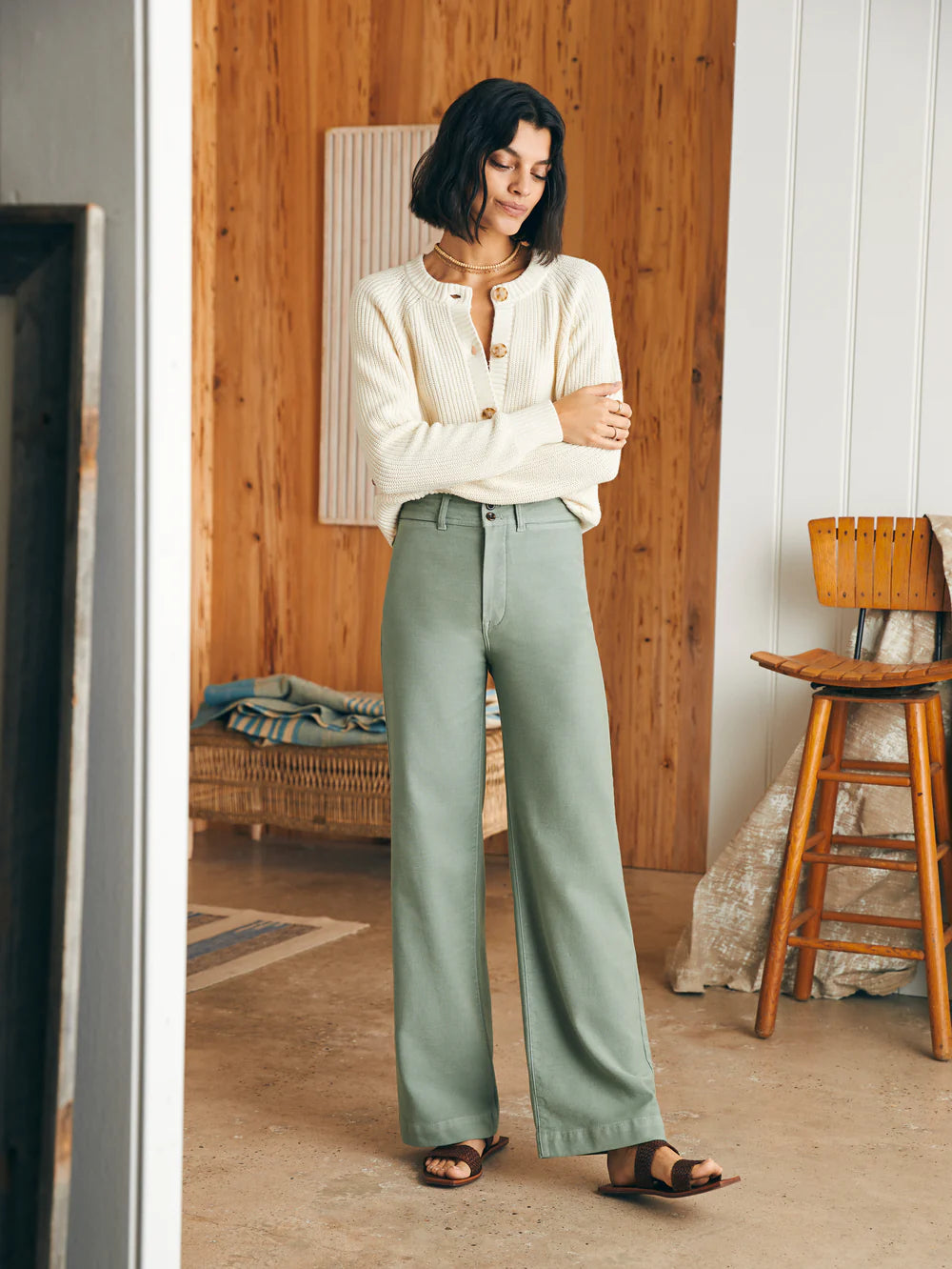 Faherty Women's Stretch Terry Harbor Pant (Coastal Sage)