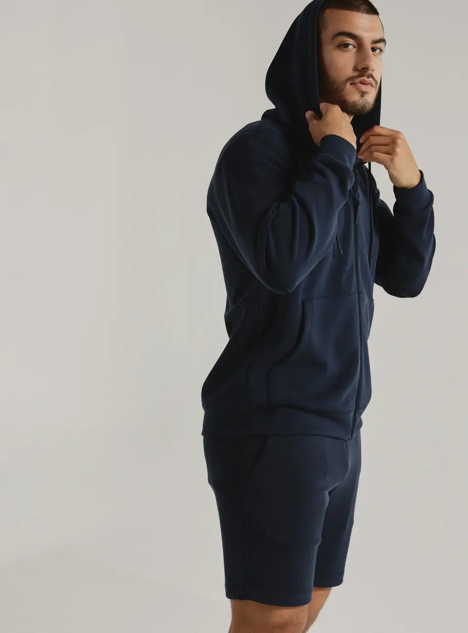 Side View of Navy 7 Diamonds Men's REV Full-Zip Hoodie