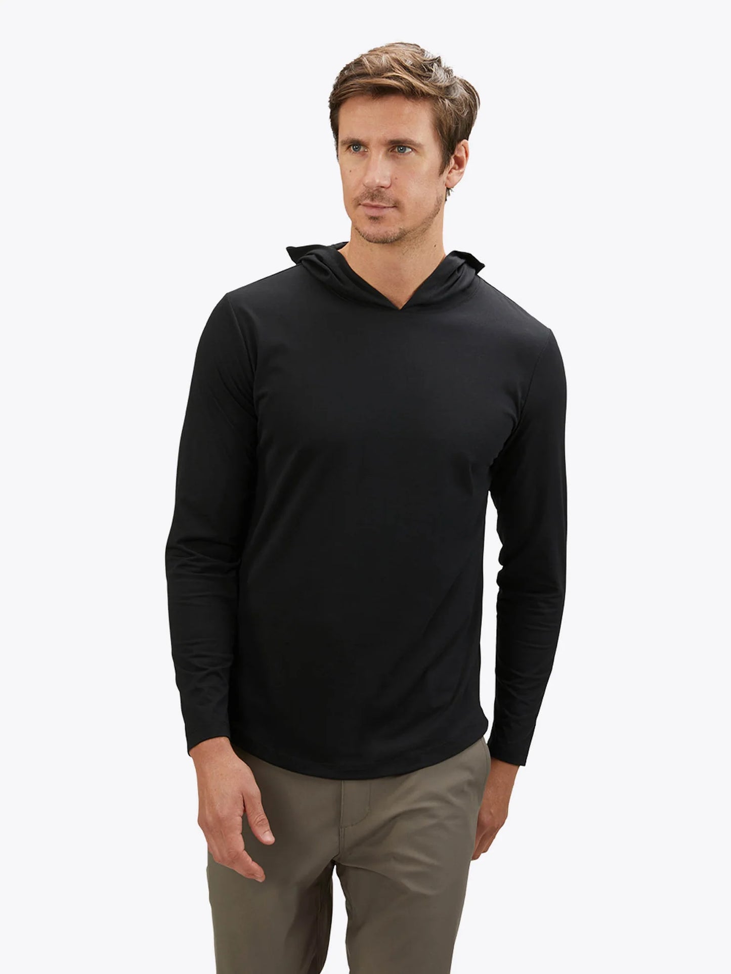 CUTS Men's AO Long Sleeve Hooded Curve-Hem Tee