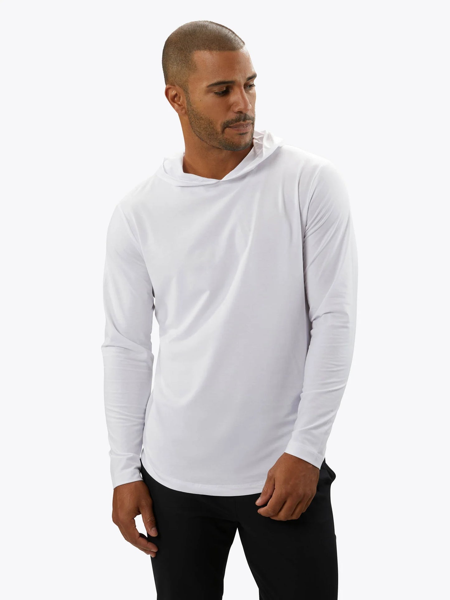 CUTS Men's AO Long Sleeve Hooded Curve-Hem Tee