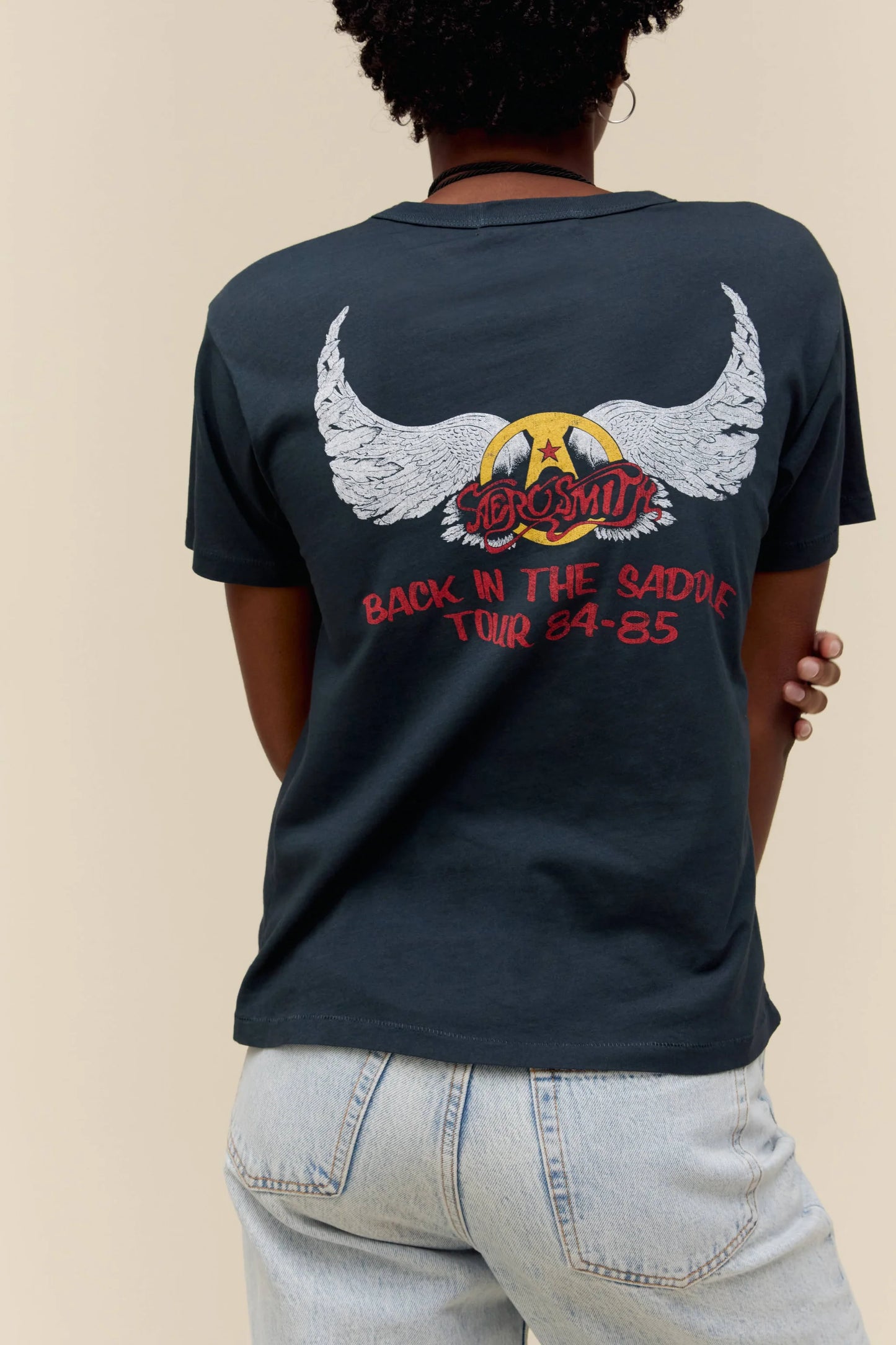 DayDreamer Aerosmith Back In The Saddle Ringer Tee (Vintage Black)