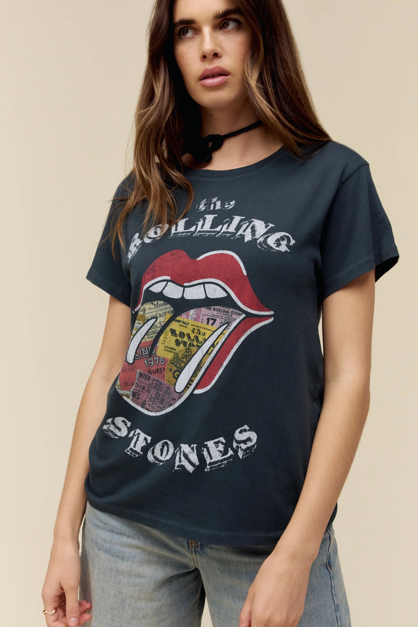 DayDreamer Rolling Stones Ticket Fill Tongue Tour Tee (Vintage Black)