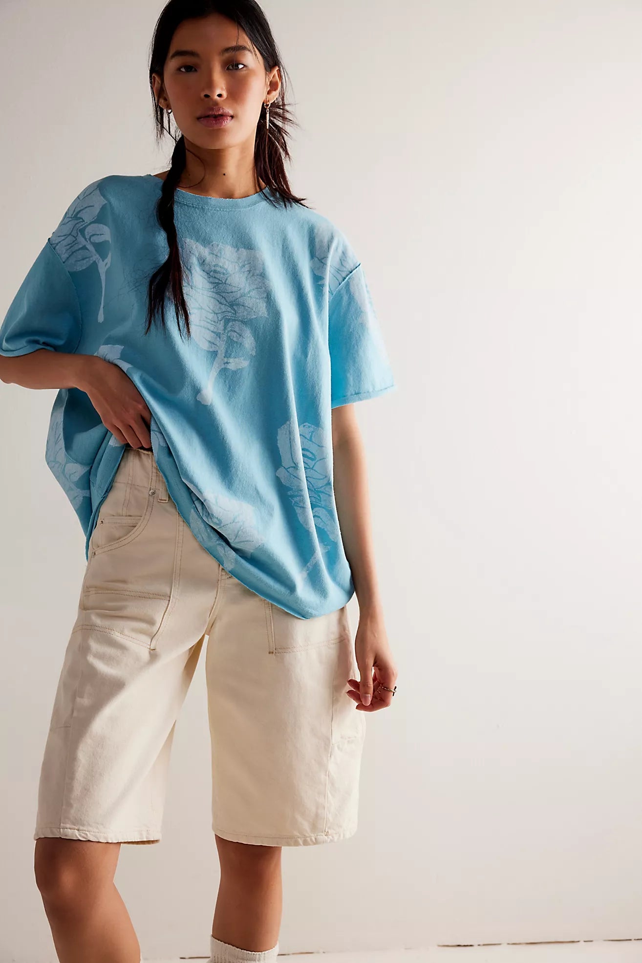 Free People Painted Floral Tee (Blue Combo)