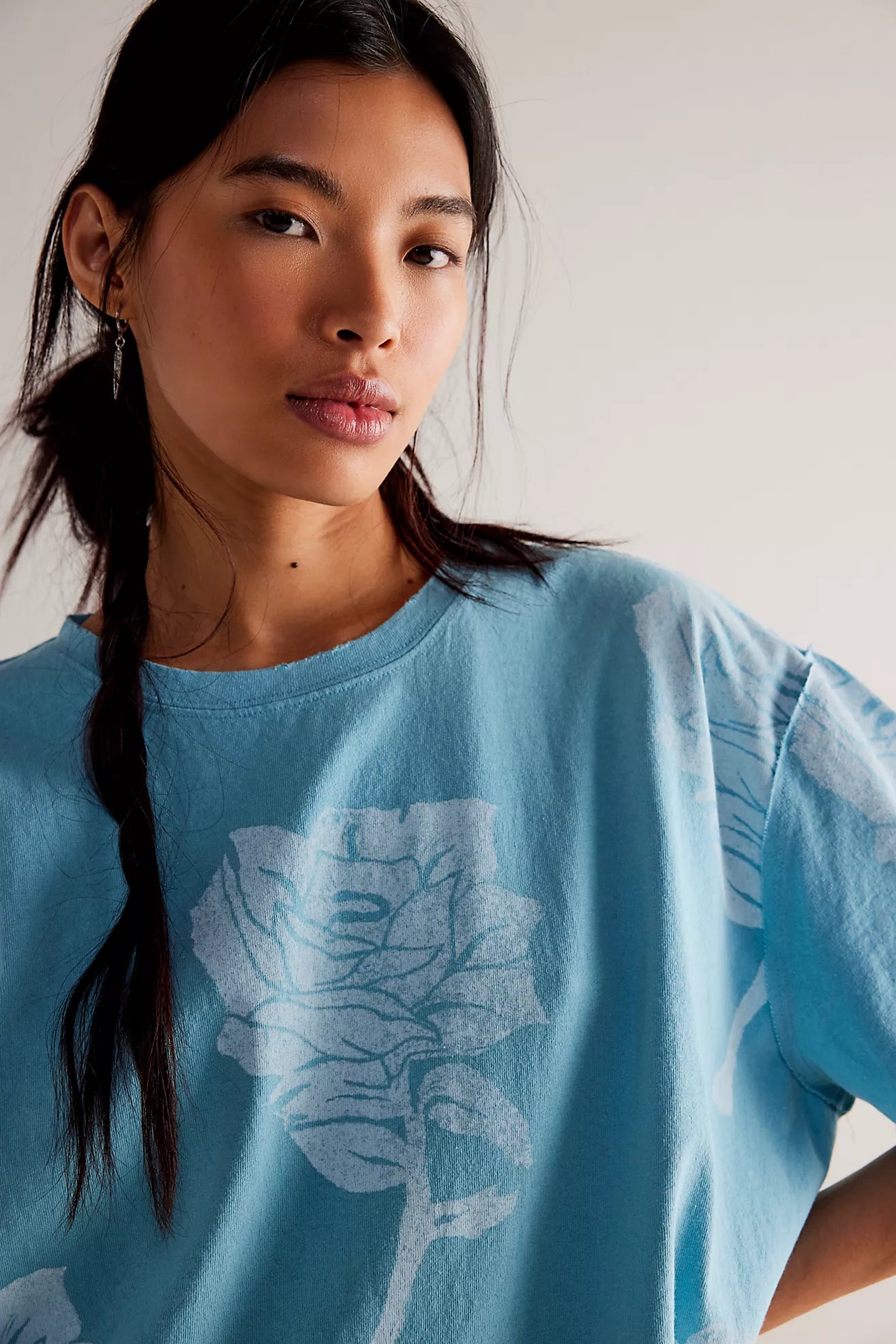 Free People Painted Floral Tee (Blue Combo)