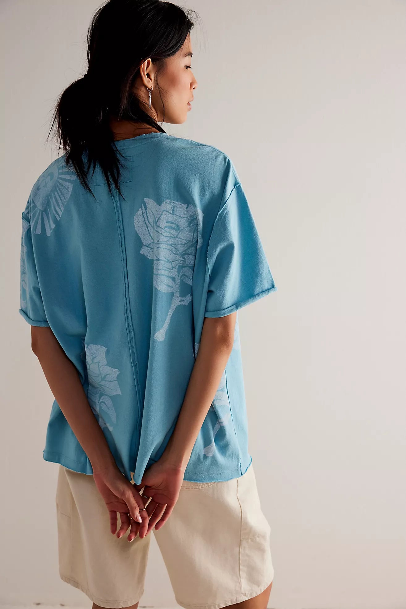 Free People Painted Floral Tee (Blue Combo)