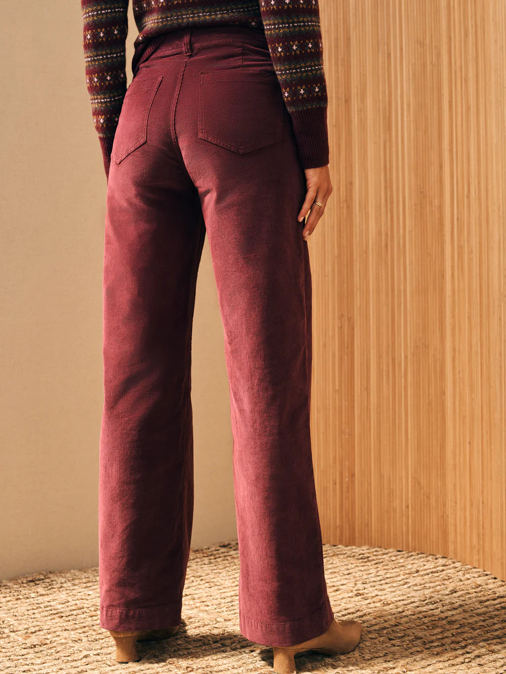 Faherty Women's Stretch Cord Wide Leg Pant (Maroon Banner)
