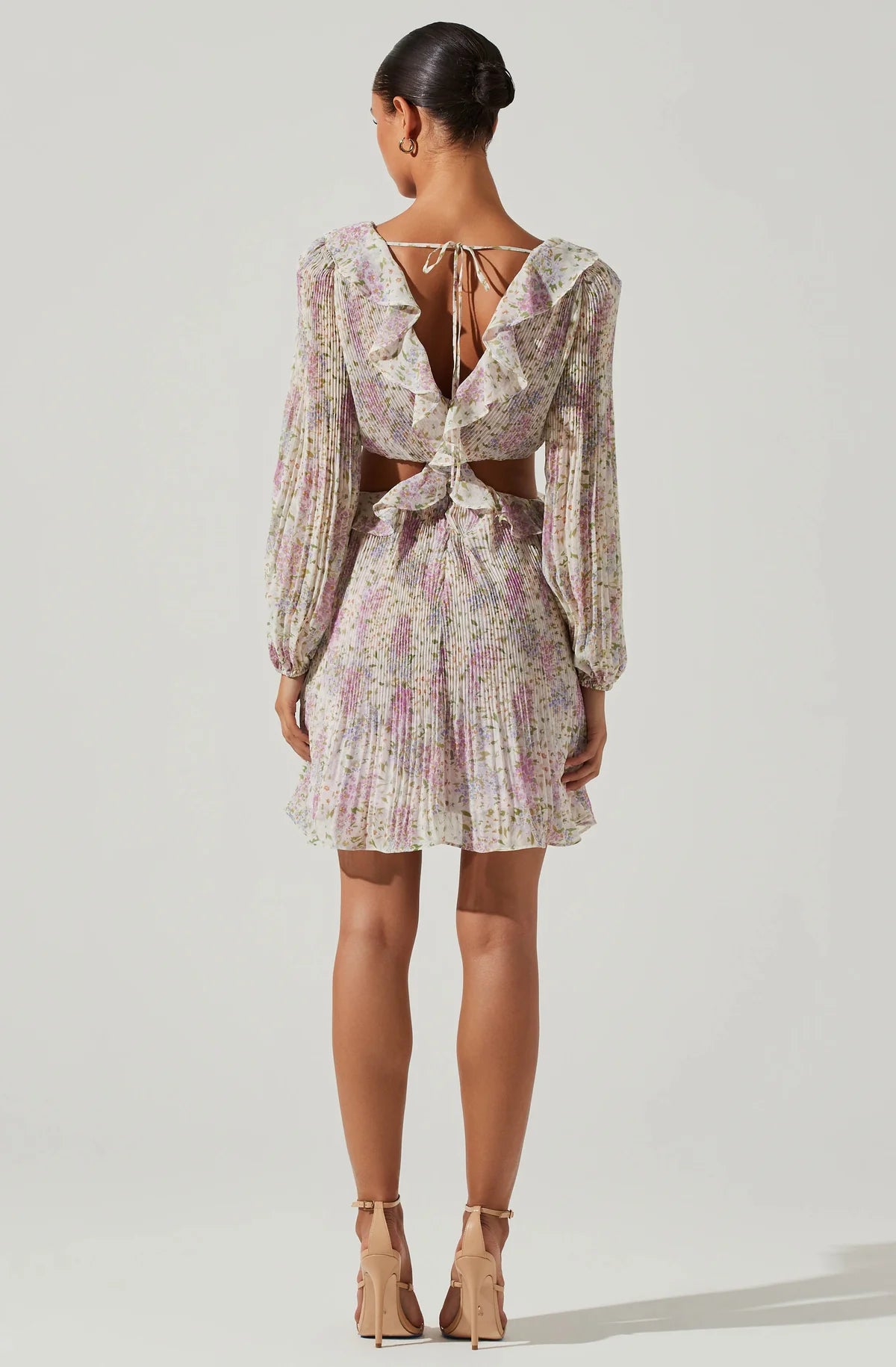ASTR The Label Marcy Floral Pleated Cutout Mini Dress