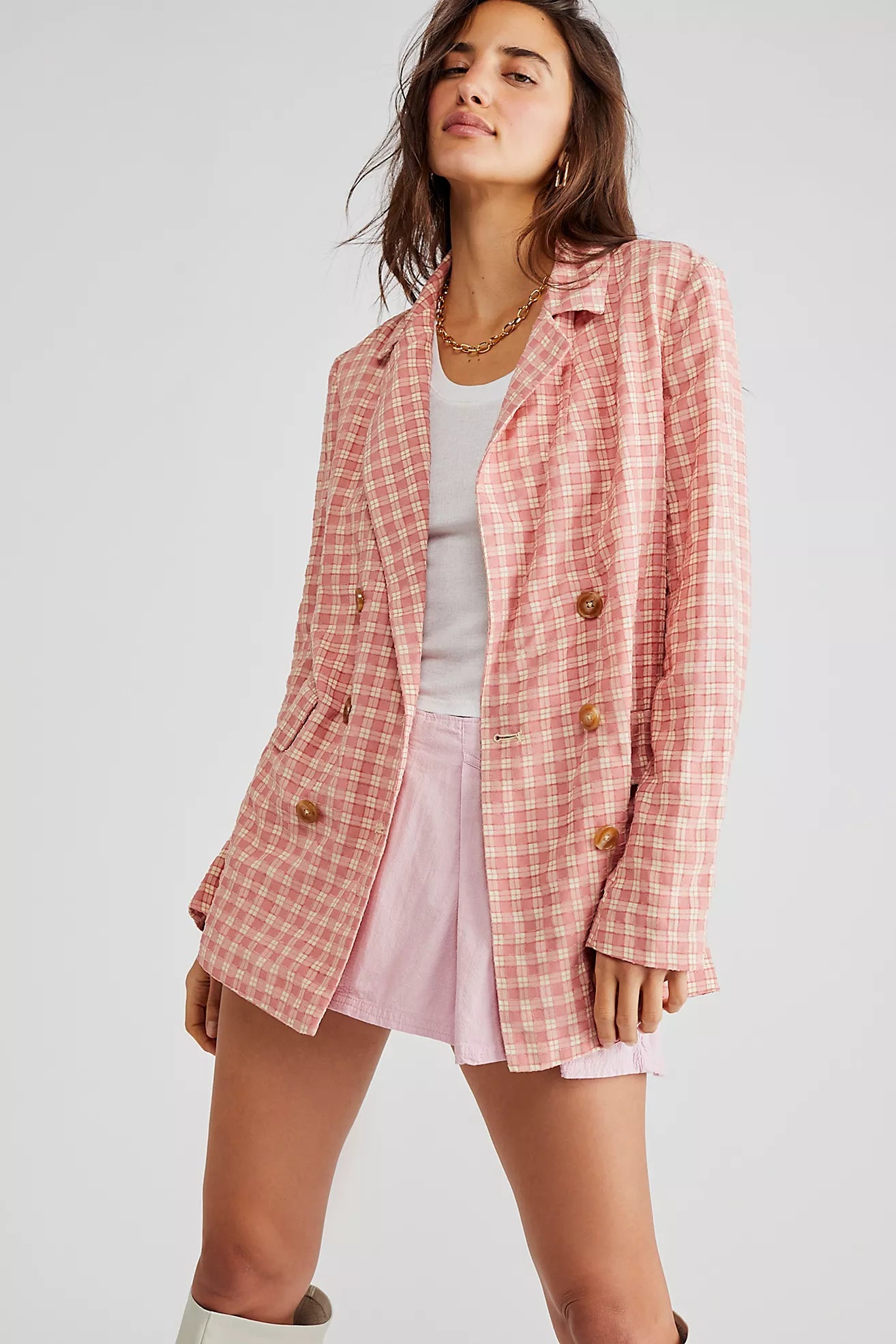 Free People Women's Olivia Gingham Blazer 6602