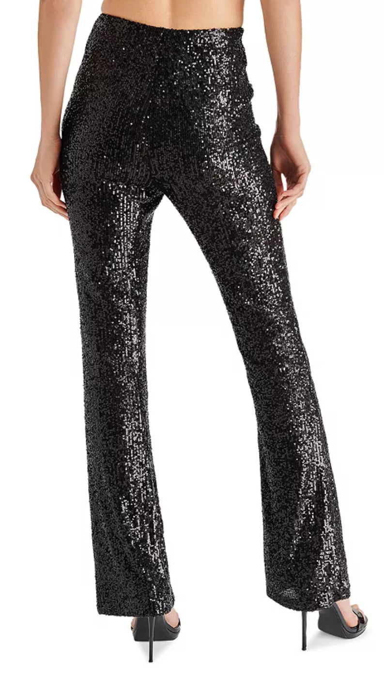 Steve Madden Citrine Flare Pant in Black Sequins