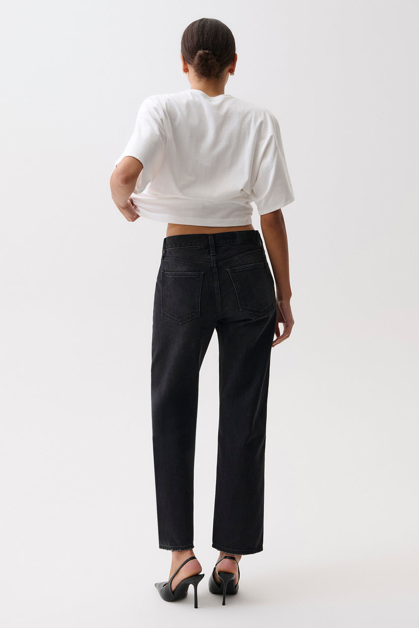 Pistola Lexi Mid Rise Bowed Straight Leg Jean - Black Night