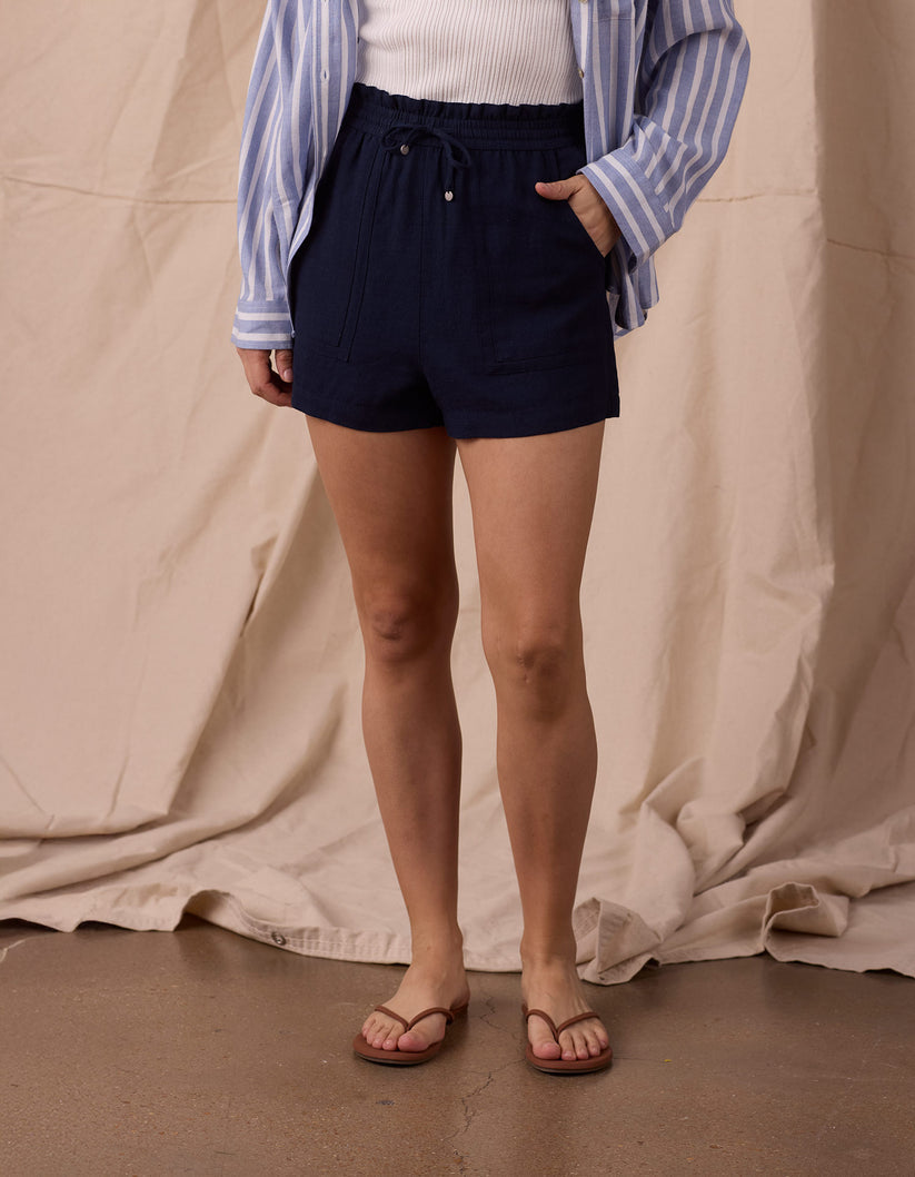 Normal Brand Women's Leukos Linen-Blend Paperbag Shorts