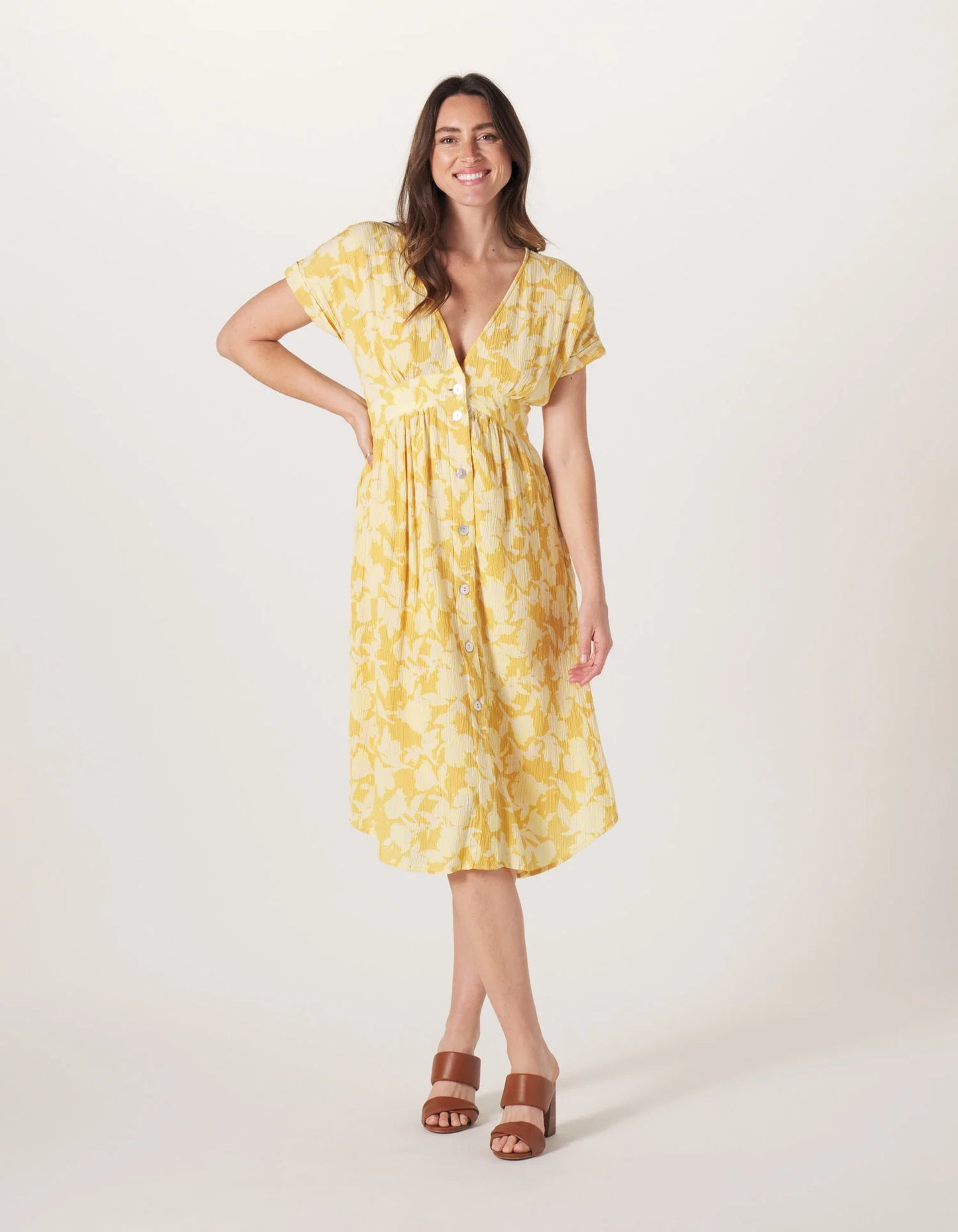 The Normal Brand Women's Ezra Crepe Deep V Button Thru dress