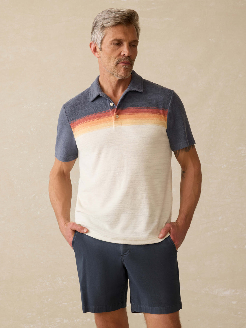 Faherty Men's Cabana Towel Terry Surf Stripe Polo