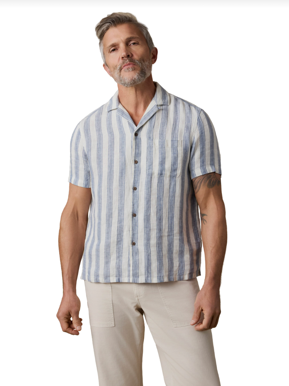 Faherty Men's Short Sleeve Palma Linen Camp Shirt