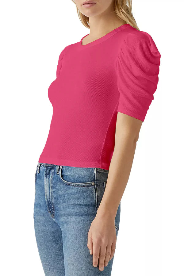 Michael Stars Andrea Pleated Sleeve Crop Top (One Size)
