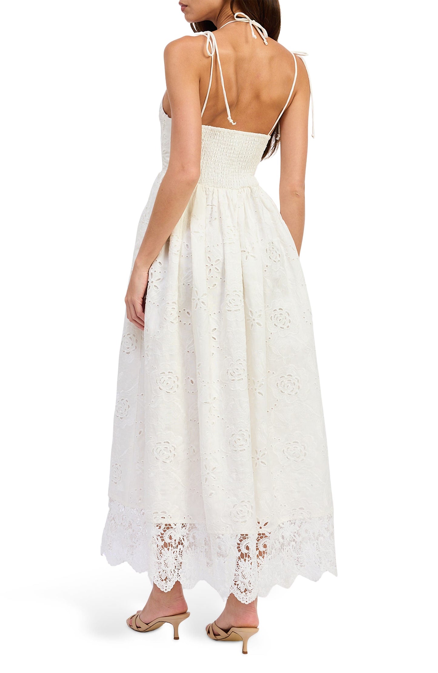 En Saison Women's Dual Tie Lace Border Embroidered Maxi Dress