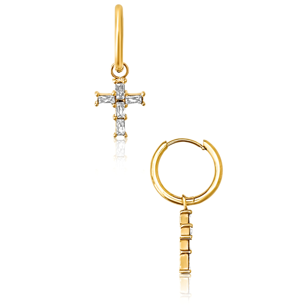 Ellie Vail Taran Baguette Cross Huggie Hoop Earring