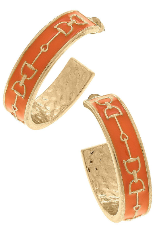 Canvas Style Giselle Enamel Horsebit Hoop Earrings in Orange
