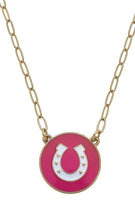 Canvas Style Horseshoe Enamel Pendant Necklace