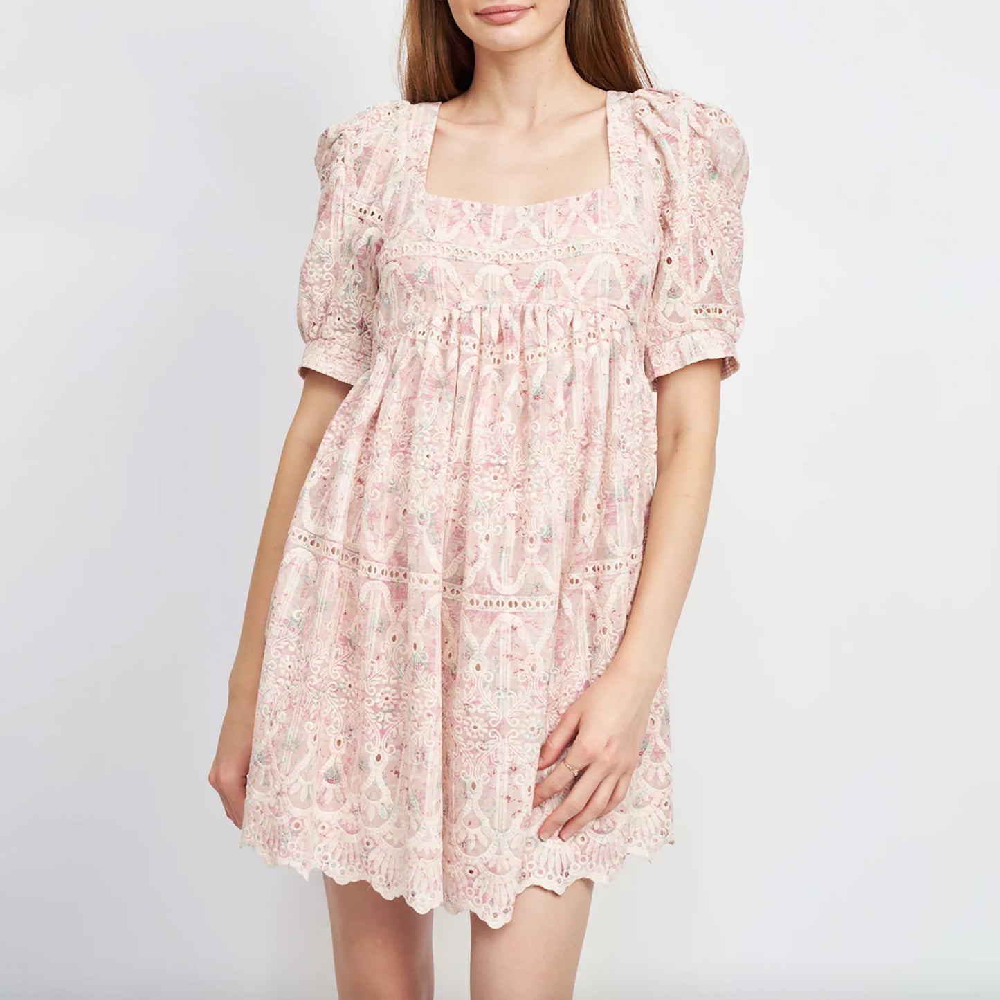 En Saison Embroidered Chiffon Mini Dress