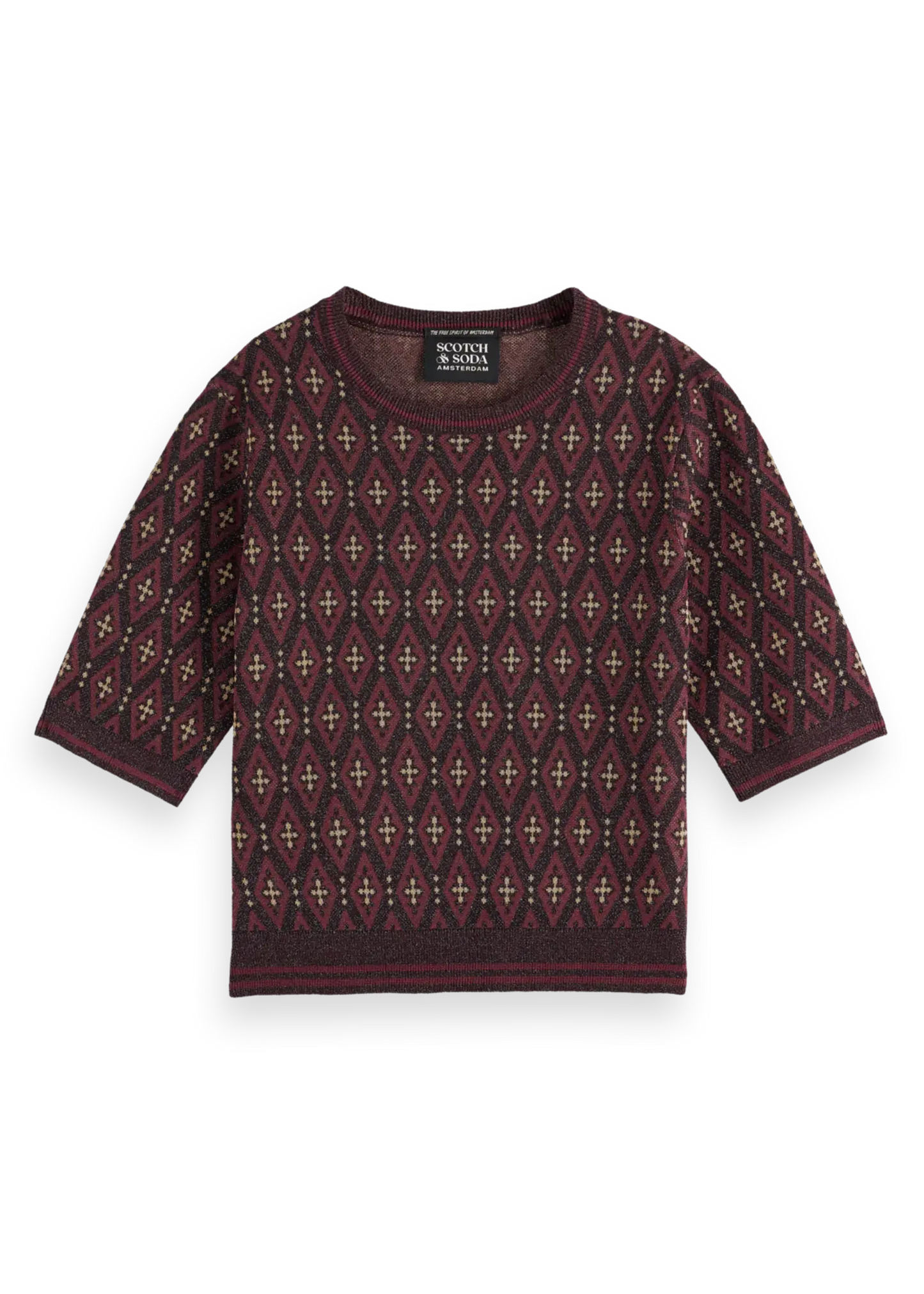 Scotch & Soda Women's Short Sleeve Jacquard Pullover (Maroon)