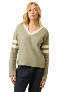Faherty Women's Sunwashed Slub Varsity V-Neck