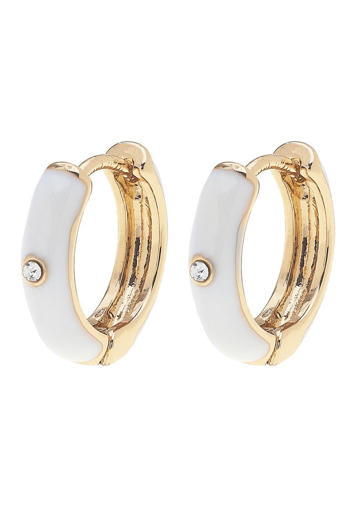 Canvas Style Cici Hinged Rhinestone Enamel Huggie Hoops in White