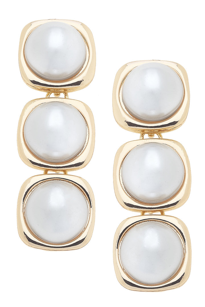 Canvas Style Belle Pearl Cabochon Linked Earrings in Ivory