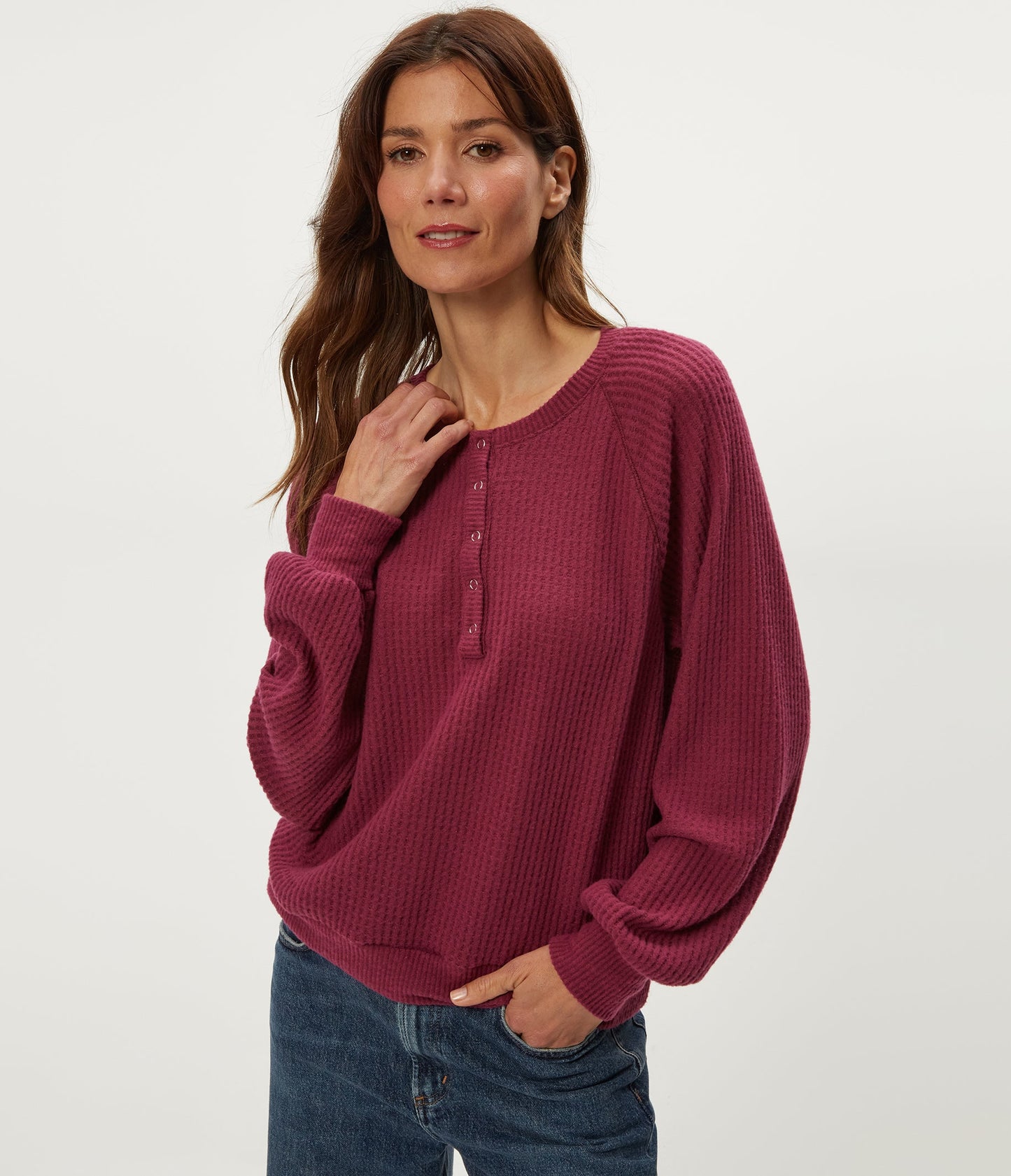 Michael Stars Long Sleeve Eira Henley Raglan