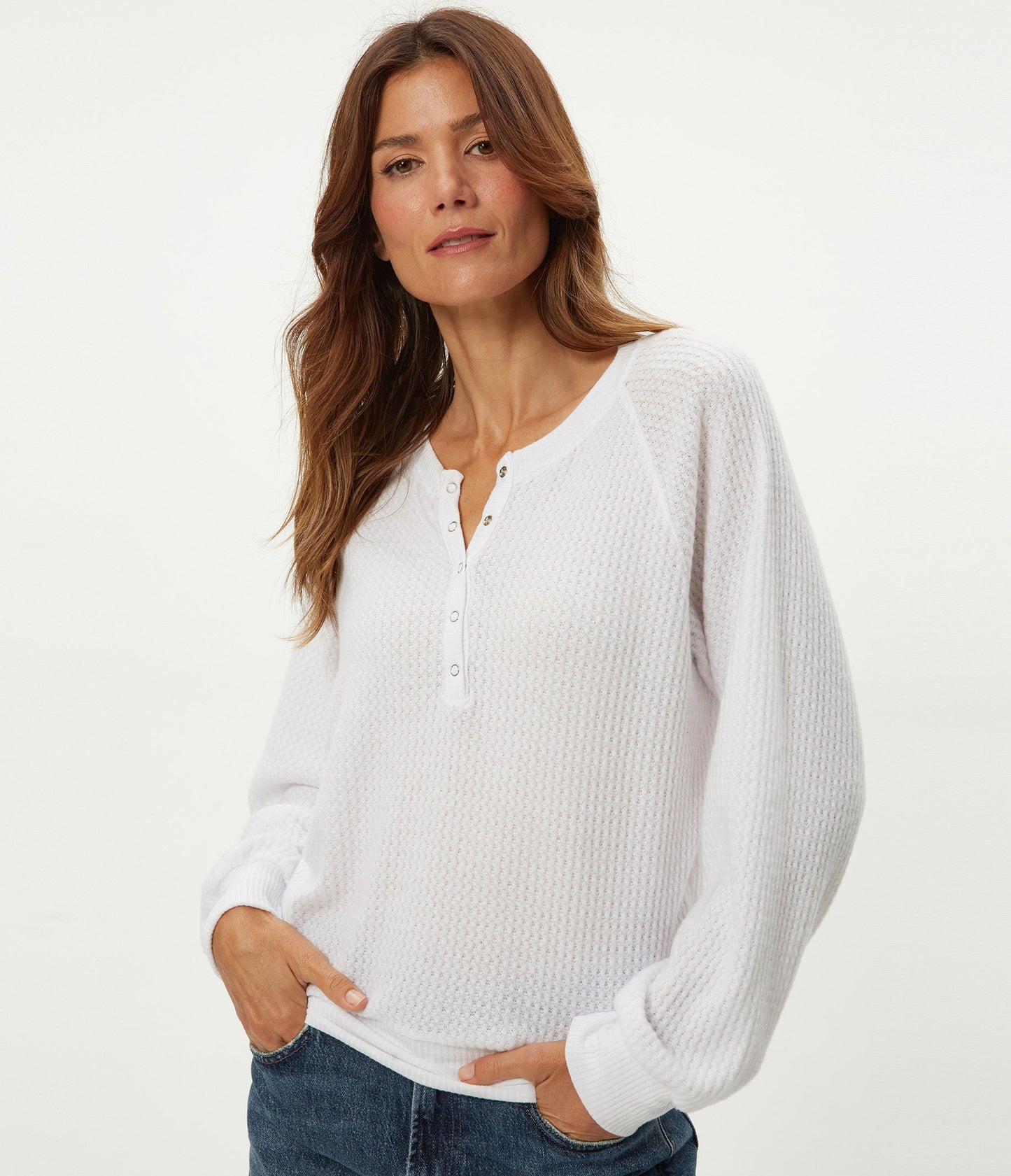 Michael Stars Long Sleeve Eira Henley Raglan