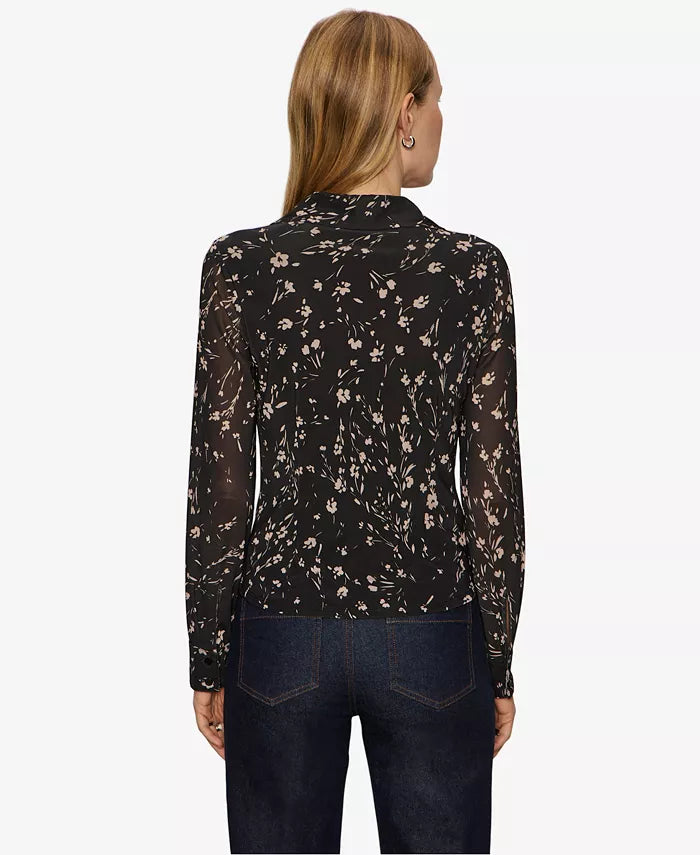 Sanctuary Fitted Mesh Button Down Top