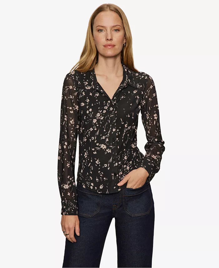 Sanctuary Fitted Mesh Button Down Top