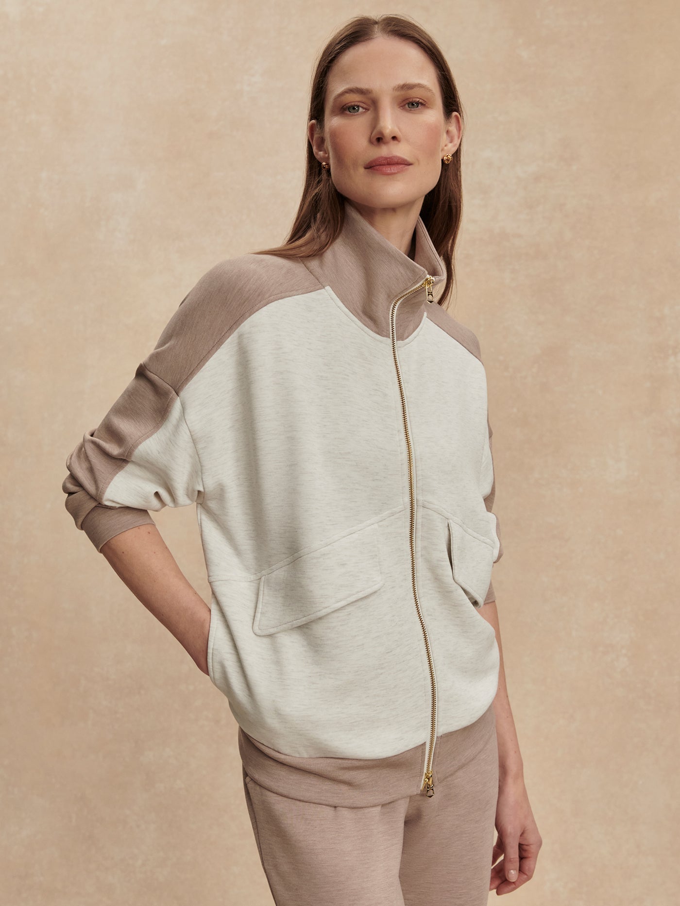Varley Garcia 2 Tone Zip Through Sweat