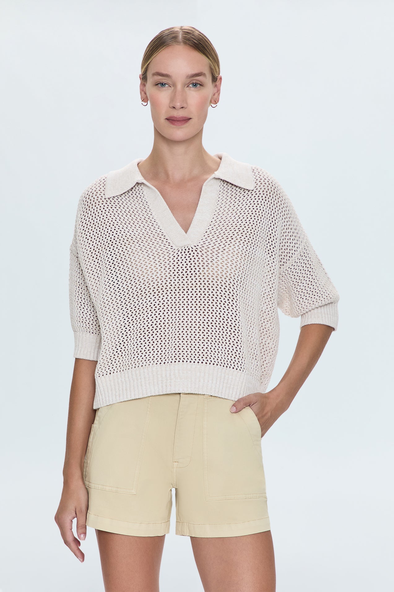 Pistola Emma Open Knit Short Sleeve Polo - Dove Marl