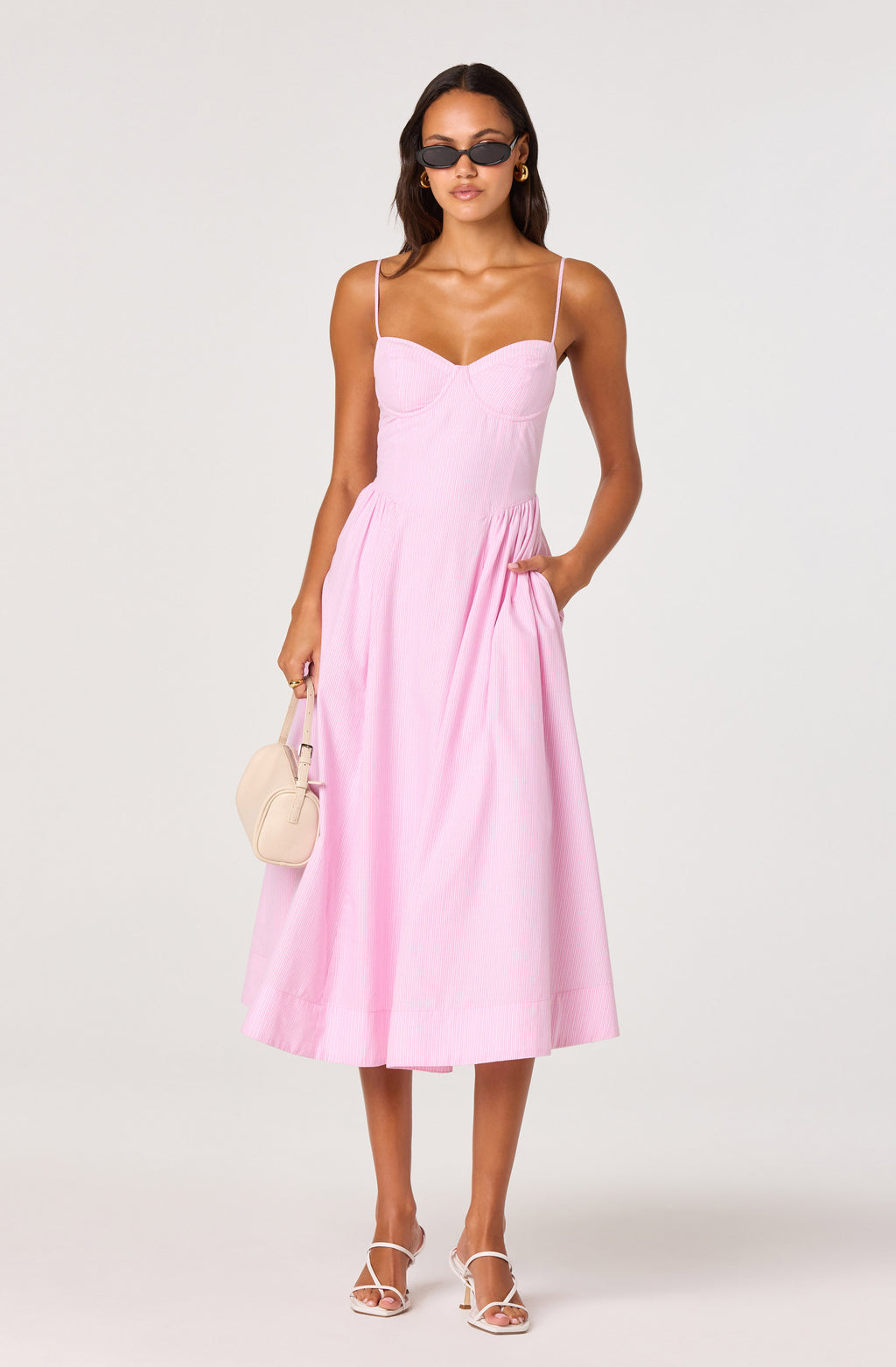 ASTR The Label Bellamy Striped Sweetheart A-Line Midi Dress