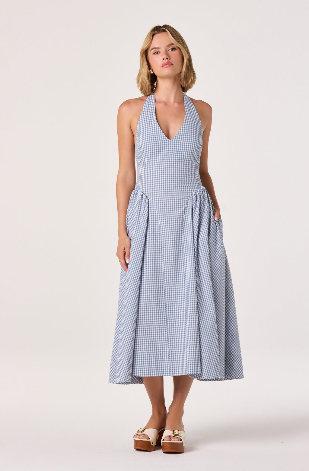 ASTR The Label Women's Meana Gingham Halter Midi Dress