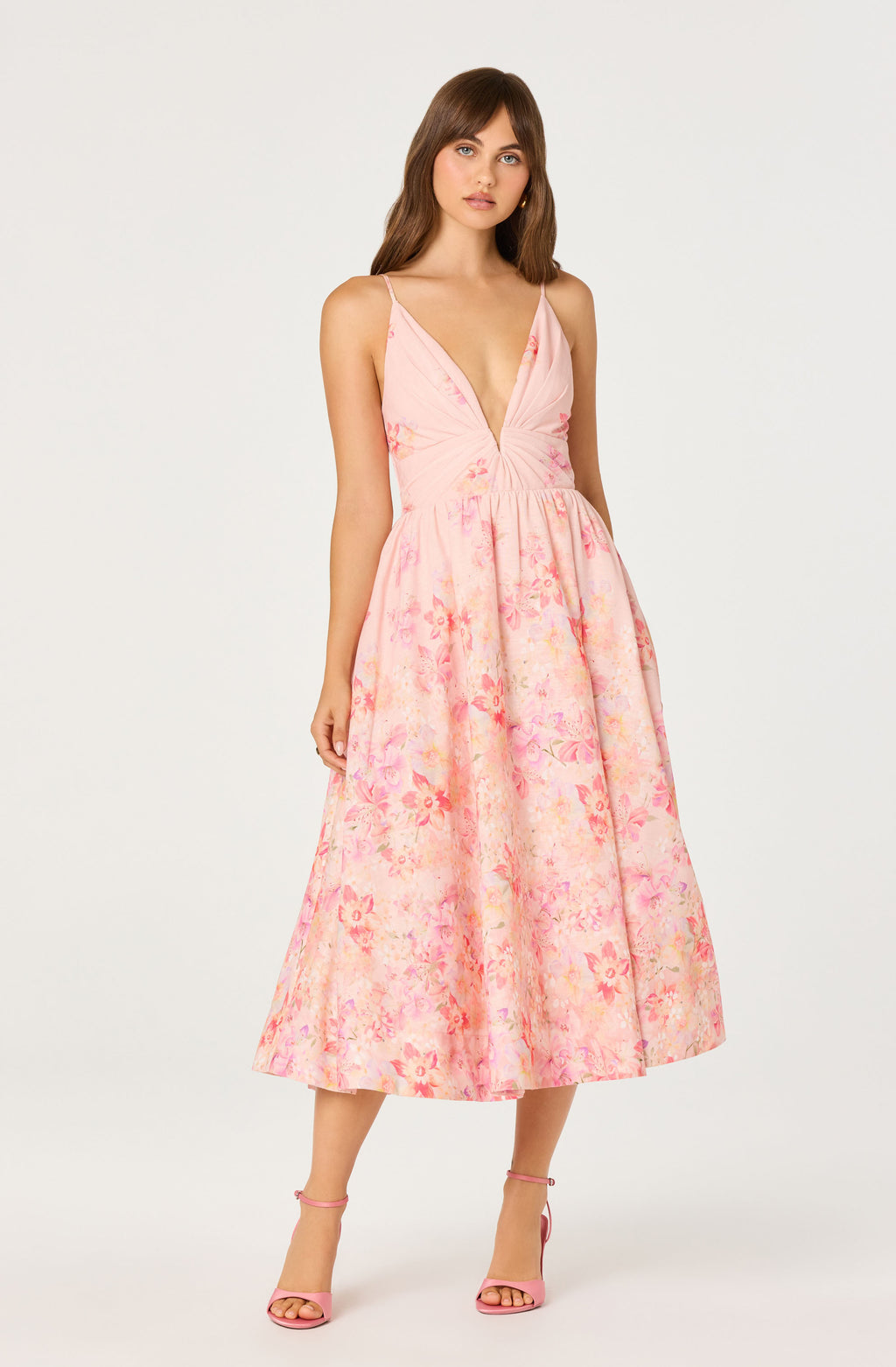 ASTR The Label Janna Floral Plunge Midi Dress