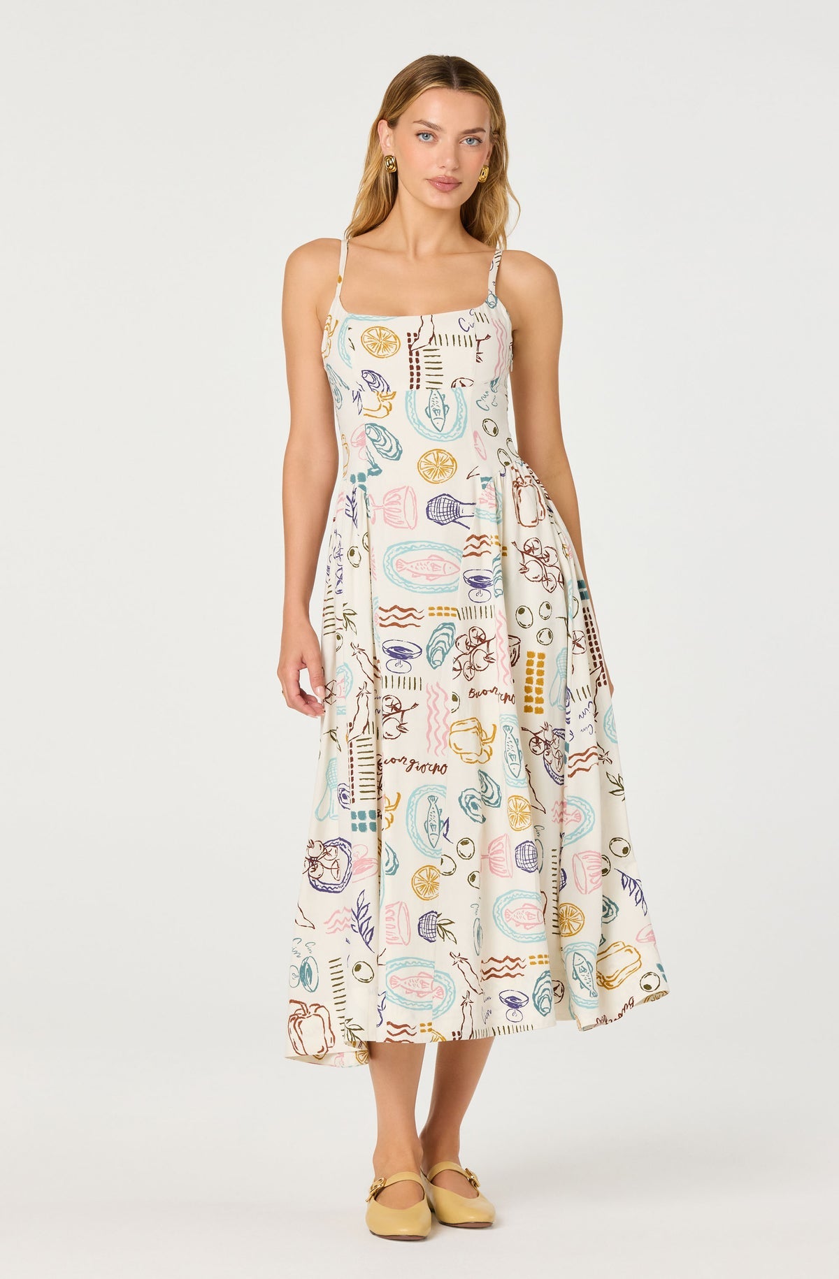 ASTR The Label Ansley Novelty Print Linen Midi Dress