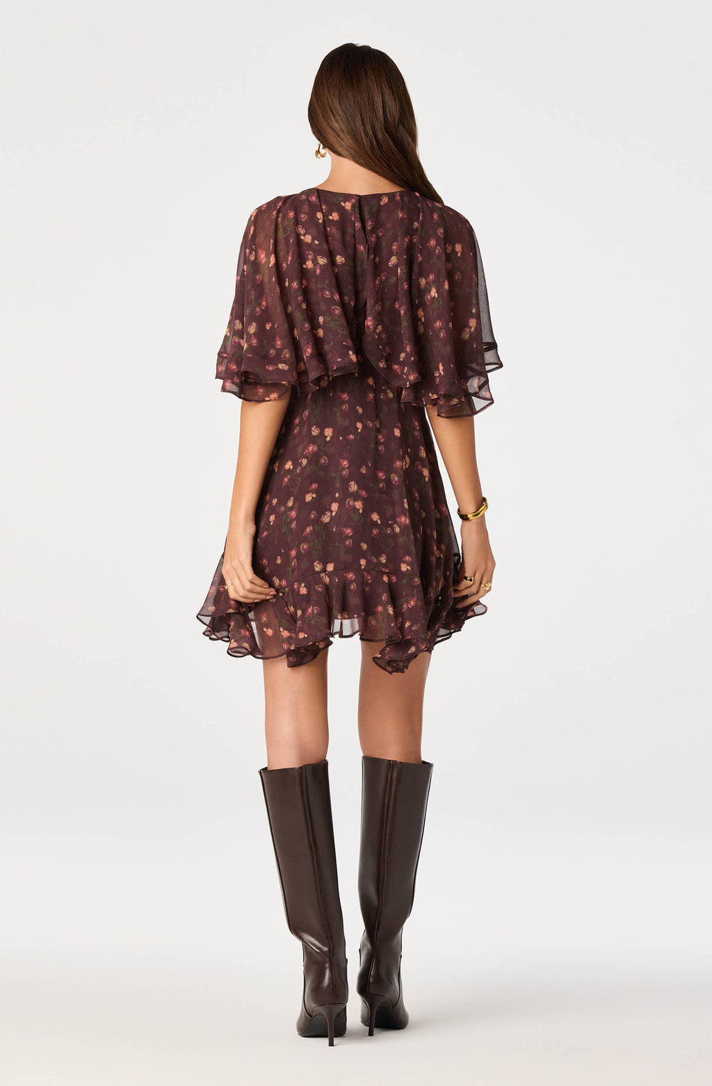 ASTR The Label Lilah Floral Cape-Sleeve Mini Dress