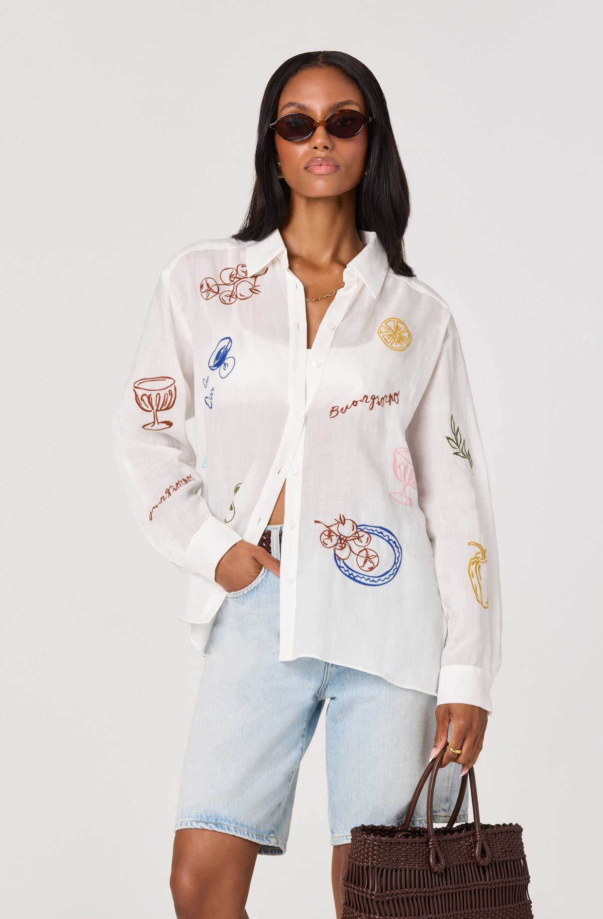 ASTR The Label Trace Embroidered Picnic Shirt