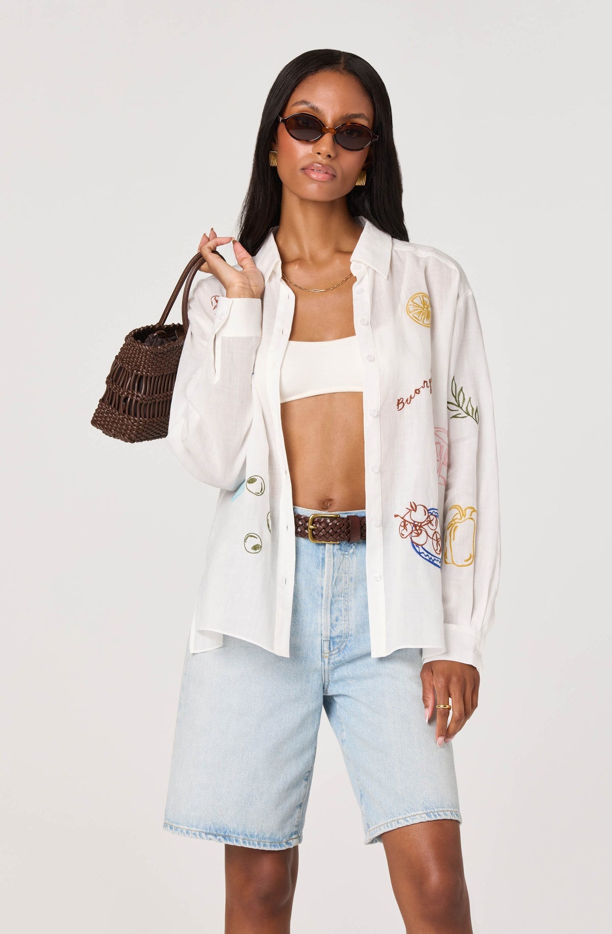 ASTR The Label Trace Embroidered Picnic Shirt