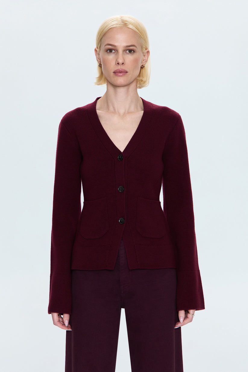 Pistola Aeron V-Neck Cardigan Sweater - Claret