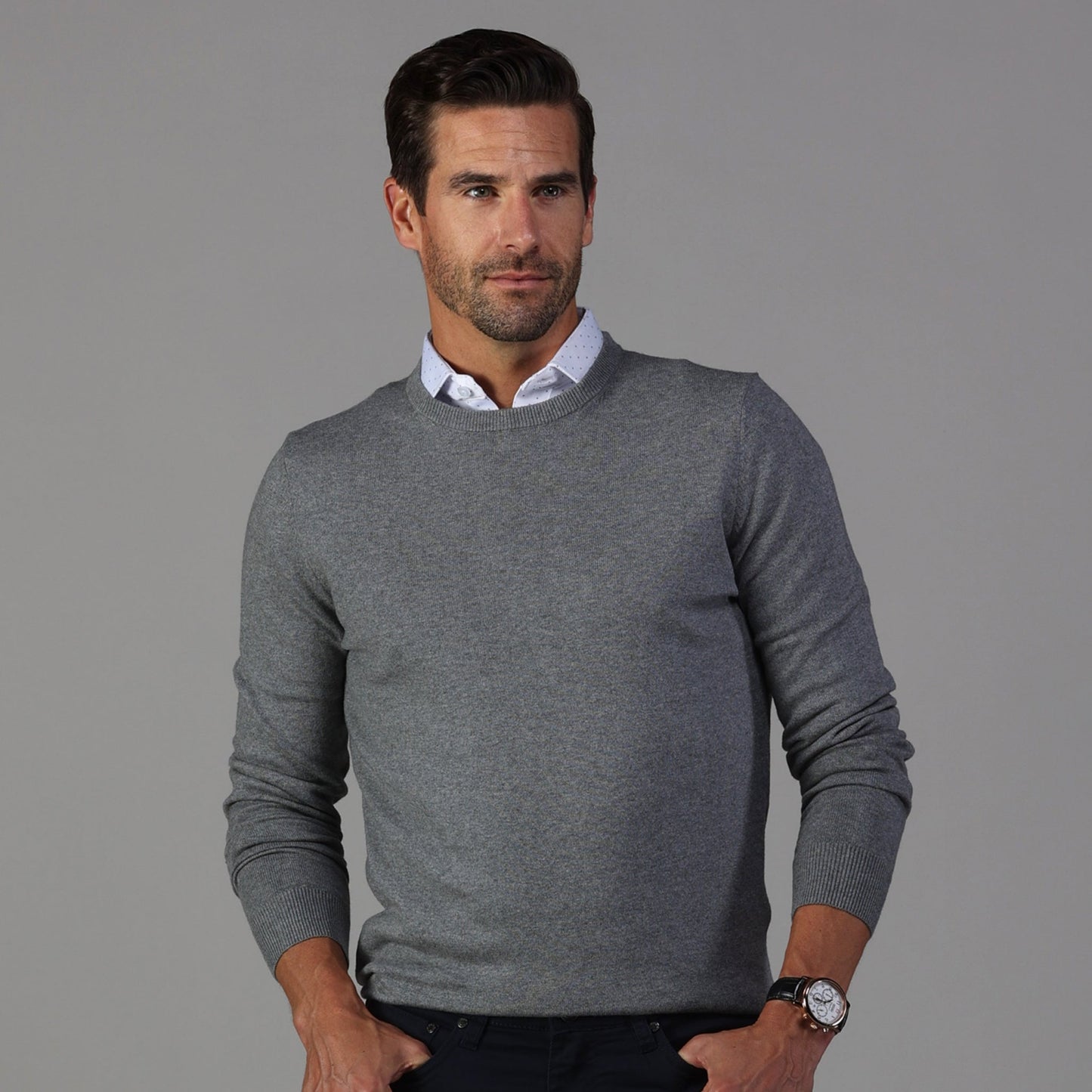 Collars & Co Luxury Touch Cotton And Cashmere Crew Neck Sweater