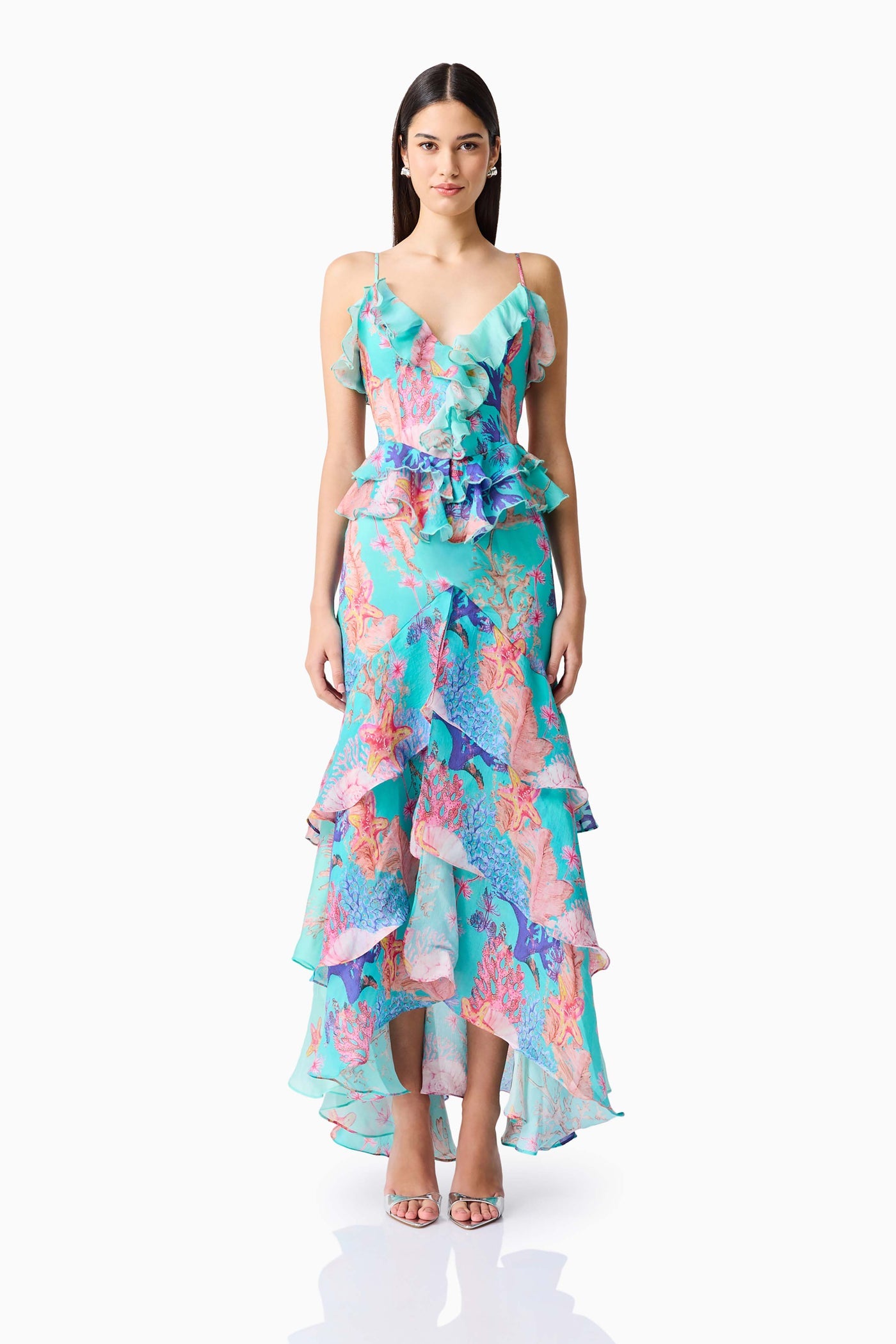 Elliat Women's Coral Tiered Gown